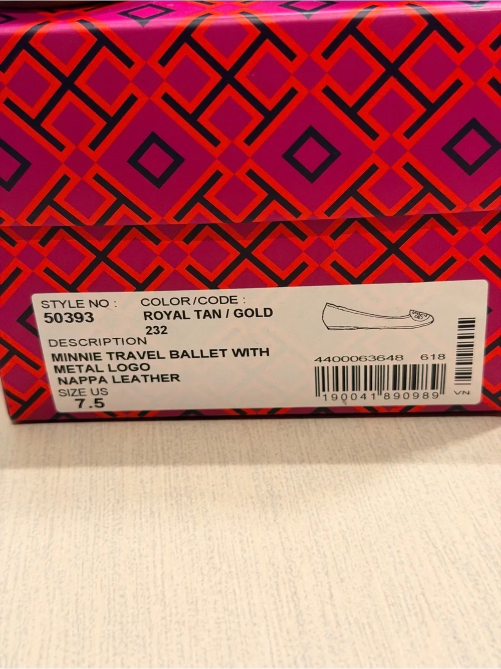 Tory Burch Tan Leather Minnie Travel Ballet Flats